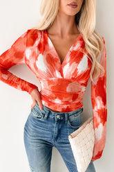 Lethal Looks Rhinestone Long Sleeve Top (Orange Combo)