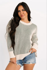 Snug Haven Two Tone Zenana Sweater (Dark Green)