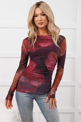 True Self Floral Mesh Long Sleeve Top (Fuchsia/Multi)