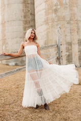 Stay Resilient Tiered Mesh Corset Maxi Dress (Cream)