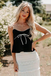 The Air I Breathe Linen Shoulder Tie Tank Top (Black)