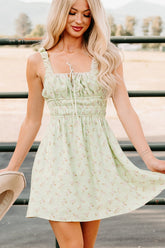 Perfect For You Floral Cutout Mini Dress (Sage)