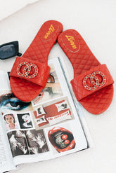 Own Your Elegance Quilted Leather Sandals (Red)