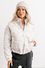 Winter Blooms Floral Puffer Jacket (White/Grey)