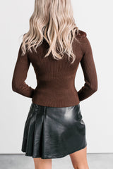 Luxe Ambition Fur Collar Knit Sweater (Brown)