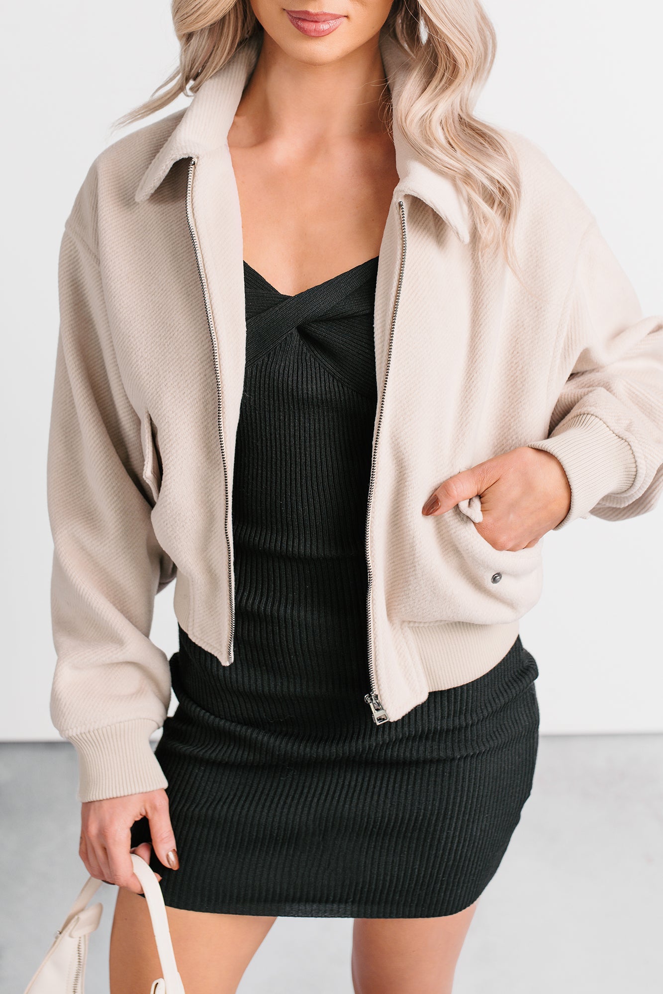 After The Fact Soft Corduroy Collared Zip Up Jacket (Chalk)