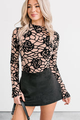 Miss Ambition Floral Mesh Bodysuit (Nude/Black)