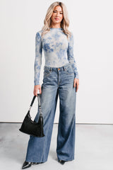 Purely Pretty Floral Print Mesh Bodysuit (Blue)