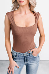 Cross Your Mind Wide Shoulder Straps Bodysuit (Mocha)