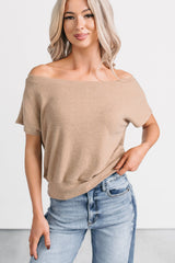 Meet Me There One Shoulder Short Sleeve Top (Taupe)