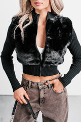 Romantic Dreams Faux Fur Front Zip Cardigan (Black)