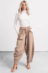 Wandering Home Braided Tie Barrel Sweatpants (Taupe)