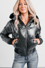 Show You How Faux Fur Hooded Puffer Jacket (Black)