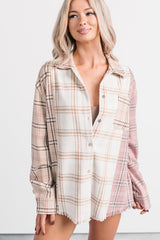 Chill Hour Oversized Mixed Plaid Shacket (Multi/Pink)