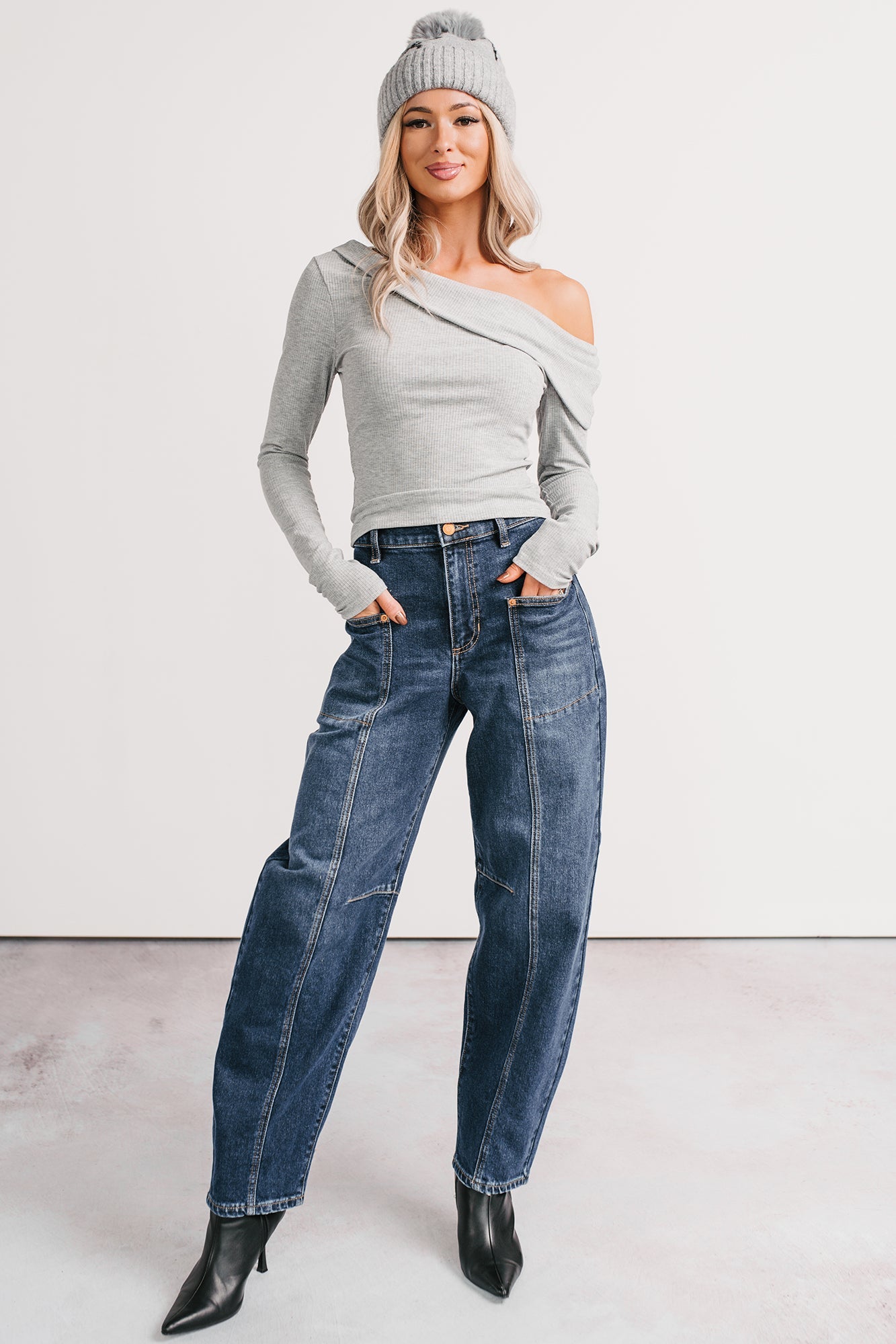 Luxe Basics One Shoulder Ribbed Top (Heather Grey)