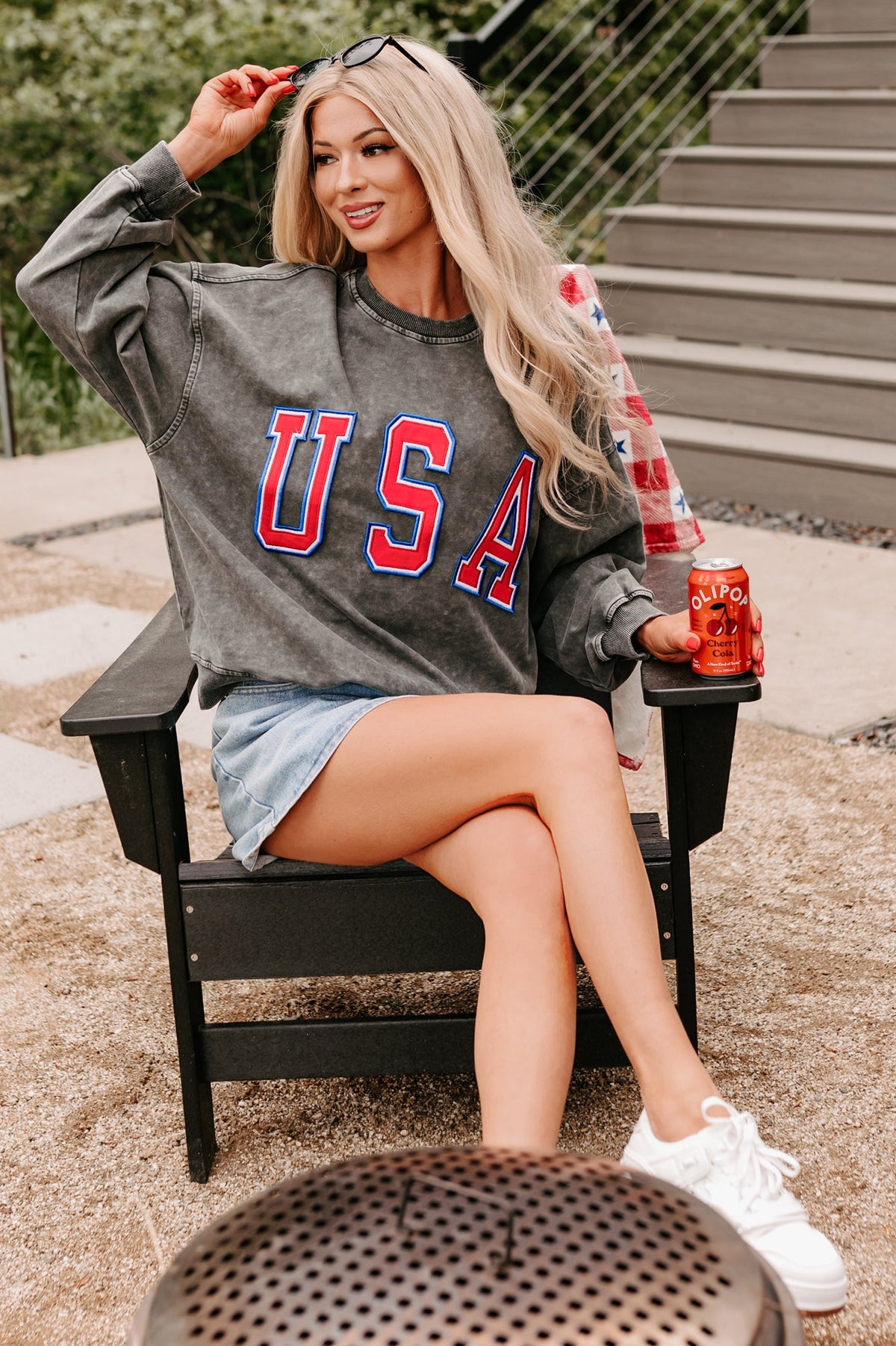 "USA" Mineral Wash Sweatshirt (Charcoal)