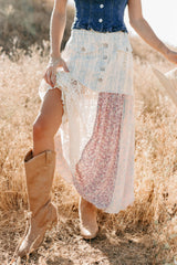 Moonlit Path Patchwork Maxi POL Skirt (Blue/Multi)