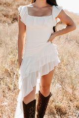 Perfectly Peachy Off The Shoulder Mini Dress (Ivory)