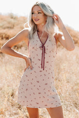 You Again Floral Gingham Halter Mini Dress (Burgundy)