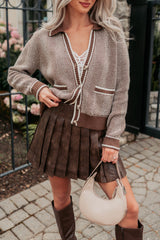 Made My Day Herringbone Knit Cardigan (Brown)