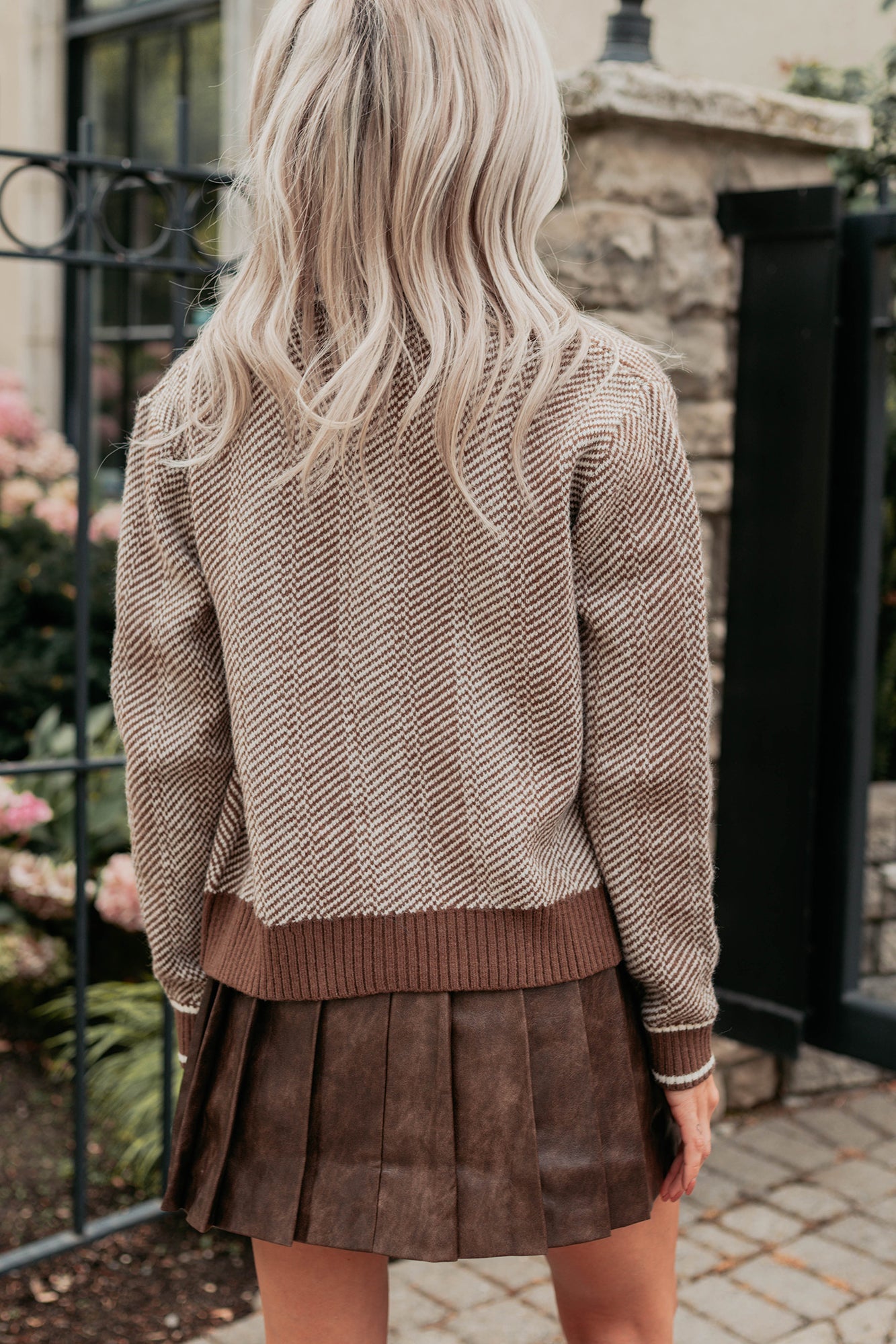 Made My Day Herringbone Knit Cardigan (Brown)