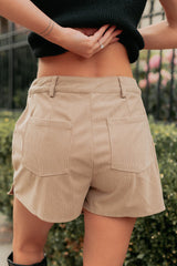 Story Unfolds Corduroy Pleated Wrap Skort (Taupe)