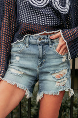 Alessandra Frayed Hem Cello Shorts (Medium Denim)