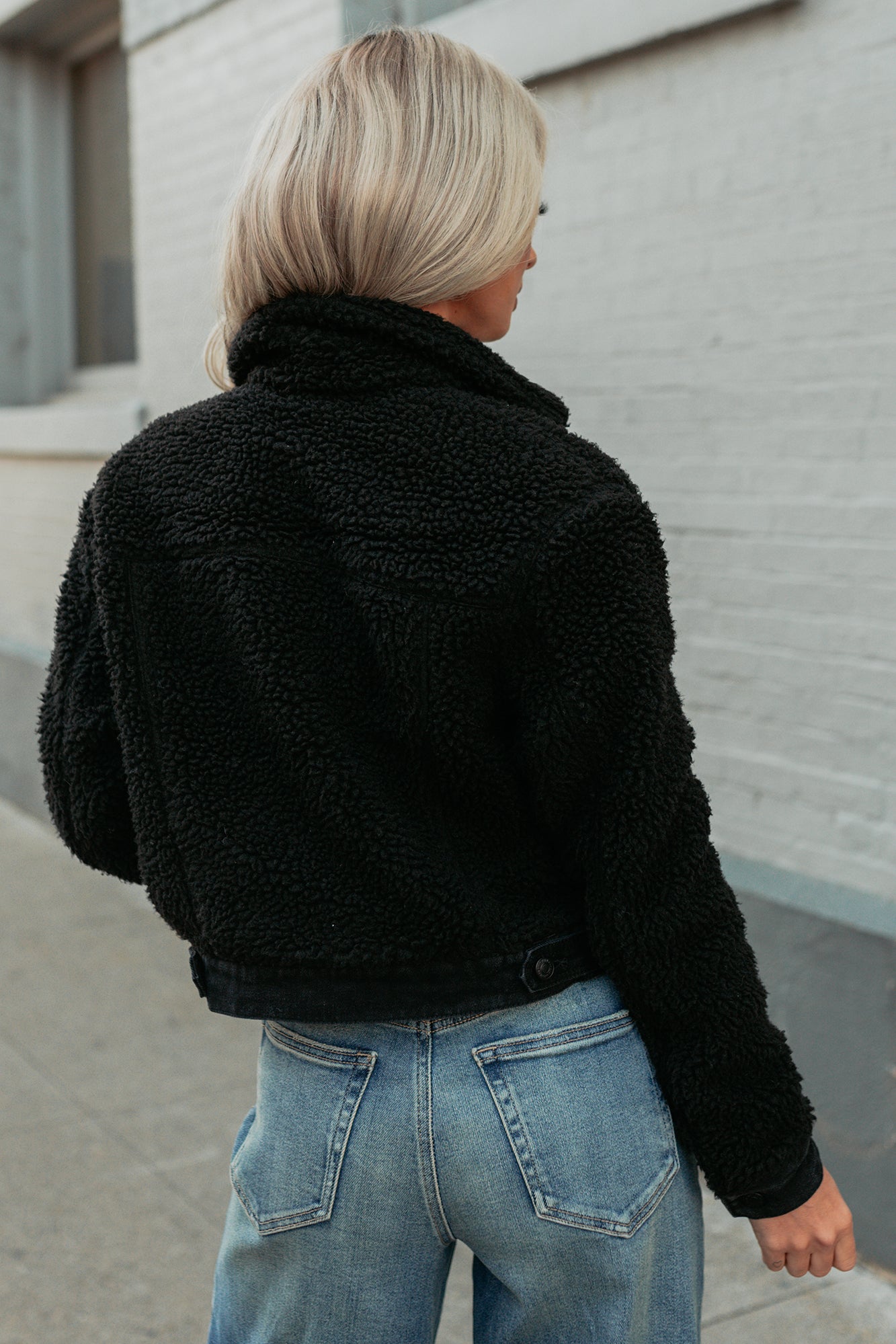 No Worries Here Sherpa Crop Kancan Jacket (Black)