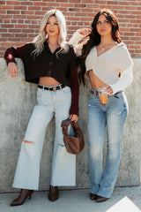 Dream Mirage Contrast Sleeve Cardigan Sweater (Espresso)