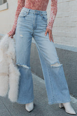 Jeremy High Rise Wide Leg Distressed Cello Jeans (Light)
