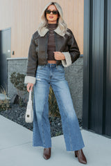 Serves You Right Sherpa Lined Faux Leather Jacket (Brown)