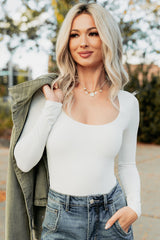 Soft Horizon Long Sleeve Scoop Neck Bodysuit (White)