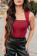 Burning Slow Sleeveless Square Neck Bodysuit (Ruby)