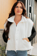Frosted Glow High Neck Button Up Sherpa Vest (White)