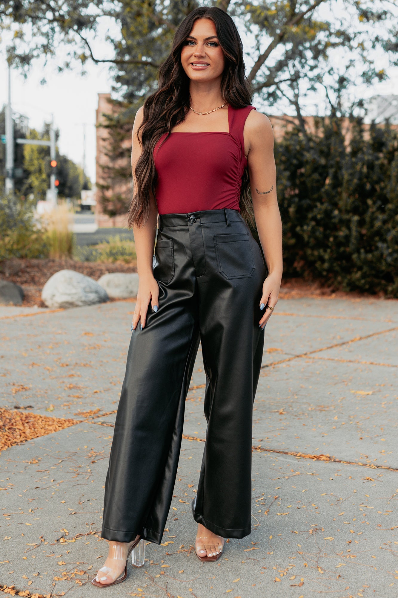 More Than Usual Wide-Leg Faux Leather Pant (Black)