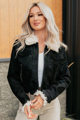 Soulful Strolls Shearling Aviator Jacket (Black/Cream)