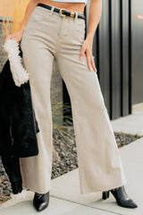 Lars Tummy Control Wide Leg Glittery Risen Jeans (Taupe)