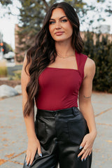 Burning Slow Sleeveless Square Neck Bodysuit (Ruby)
