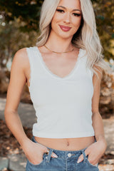 Bed Of Roses Ribbed Lace Trim Tank Top (White)
