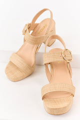 Off Duty Staple Platform Raffia Block Heels (Natural)