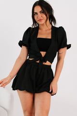 Blush & Whisper Tie Top & Bubble Shorts Set (Black)