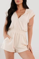Lazy Day Vibes Sleeveless Hoodie Romper (Cream)