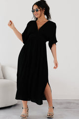 Loose and Free V Neck Maxi Dress (Black)