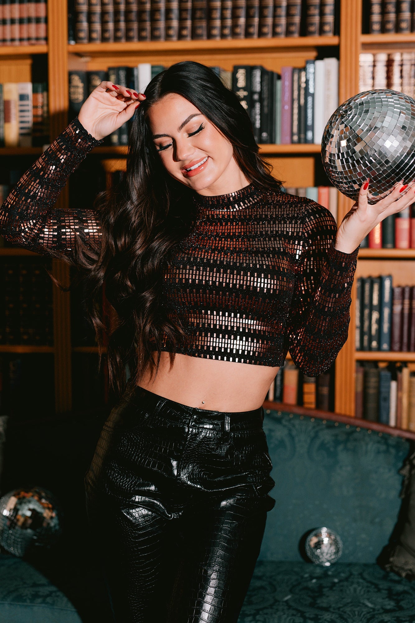 Pop The Bubbly Open Back Sequin Top (Black)