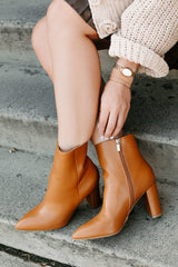 Letting Glow Block Heel Pointed Booties (Camel)