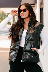 Put You In Your Place Patent Leather Puffer Vest (Black)