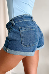 Valerie Low Rise Cuff Hem Cello Denim Shorts (Medium Denim)