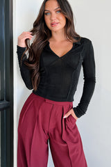 Compelling Attitude Shimmery Knit Long Sleeve Top (Black)