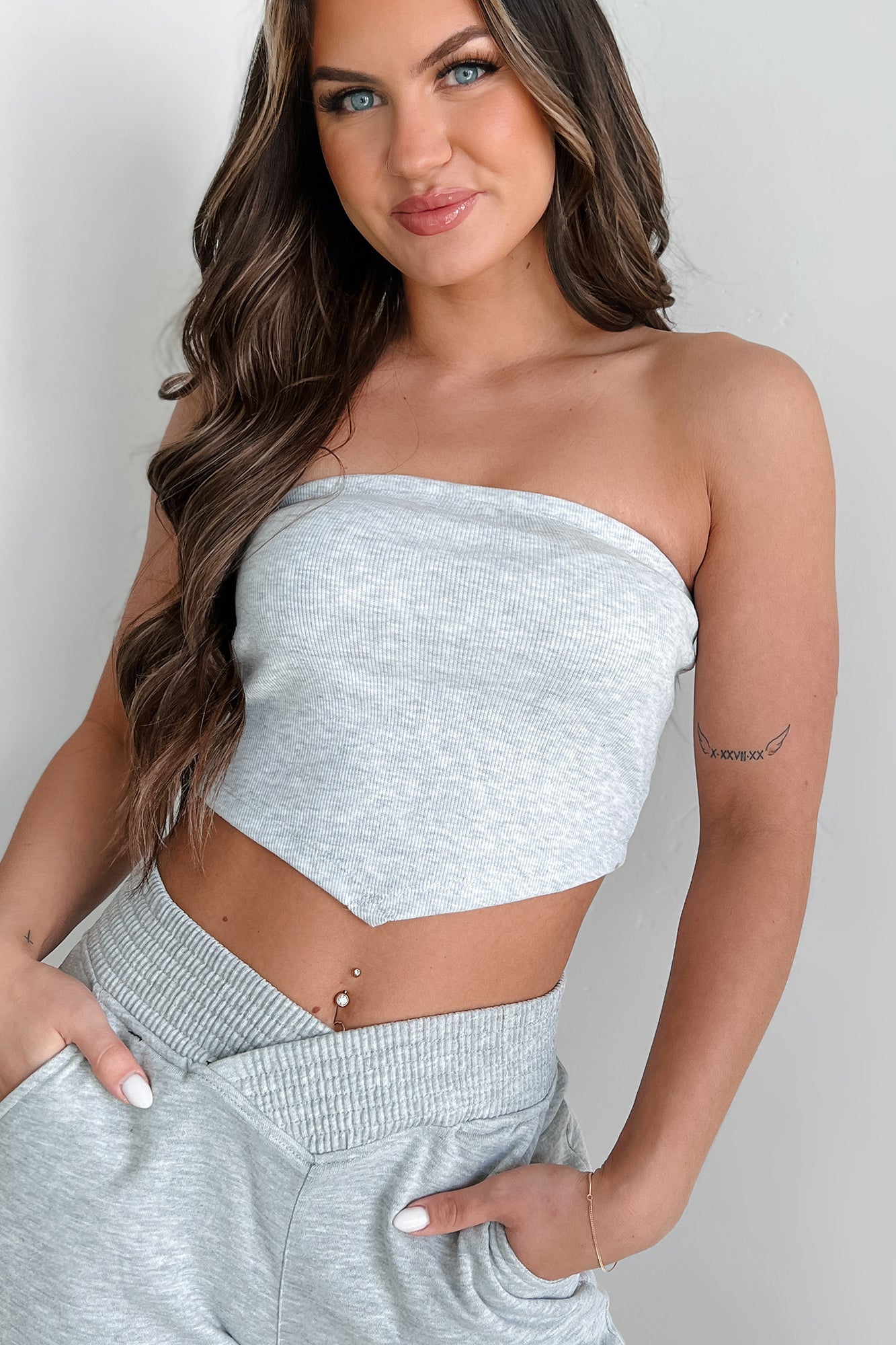 I Won't Compromise Ribbed Bandana Tube Top (Light Grey)