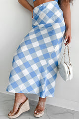 Campus Stroll Plaid Maxi Skirt (Blue/White)